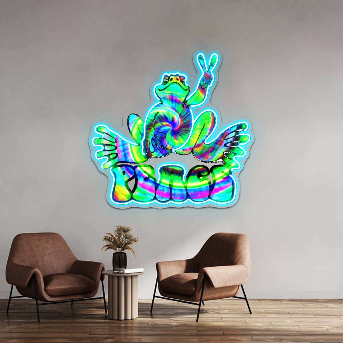 Green Fractal Peace Frog Wall Artwork Neon Signs