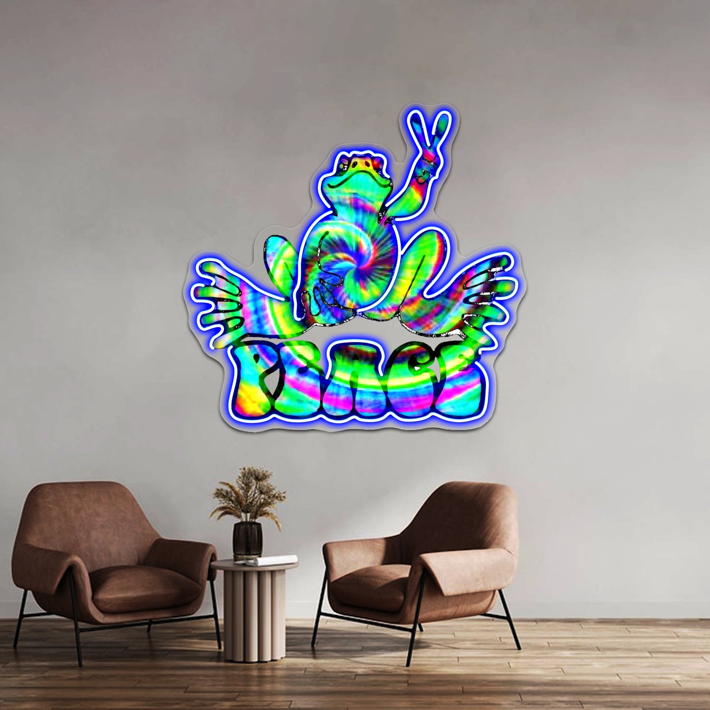 Green Fractal Peace Frog Wall Artwork Neon Signs