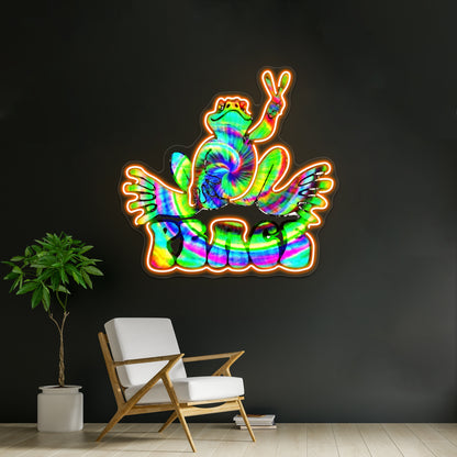 Green Fractal Peace Frog Wall Artwork Neon Signs