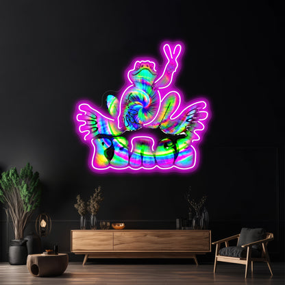 Green Fractal Peace Frog Wall Artwork Neon Signs