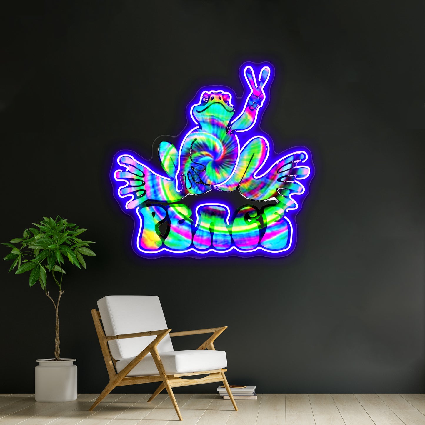 Green Fractal Peace Frog Wall Artwork Neon Signs