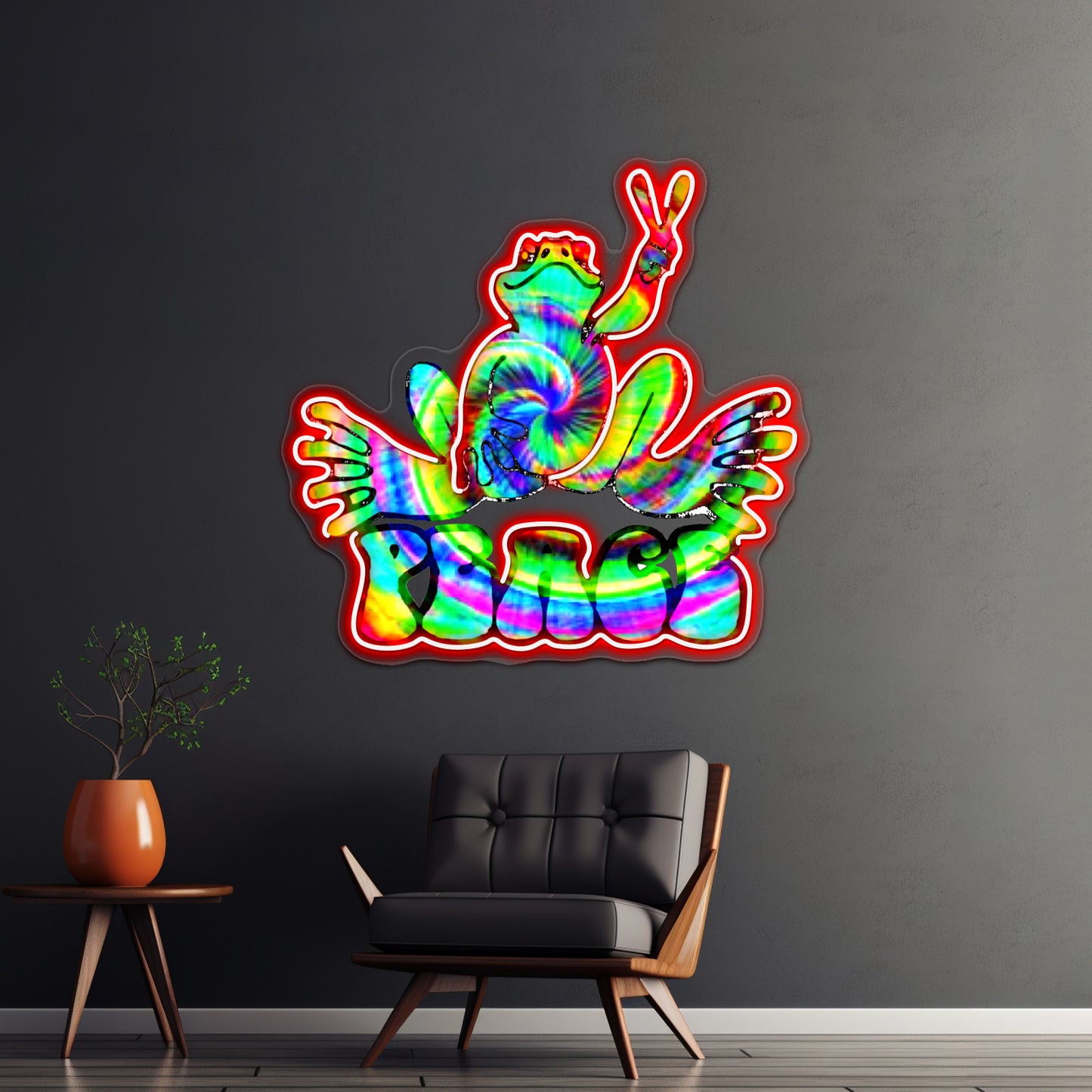 Green Fractal Peace Frog Wall Artwork Neon Signs