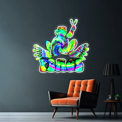 Green Fractal Peace Frog Wall Artwork Neon Signs