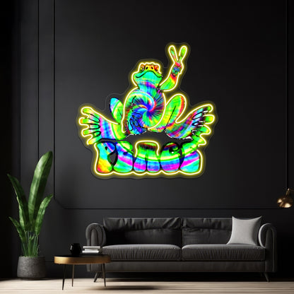 Green Fractal Peace Frog Wall Artwork Neon Signs