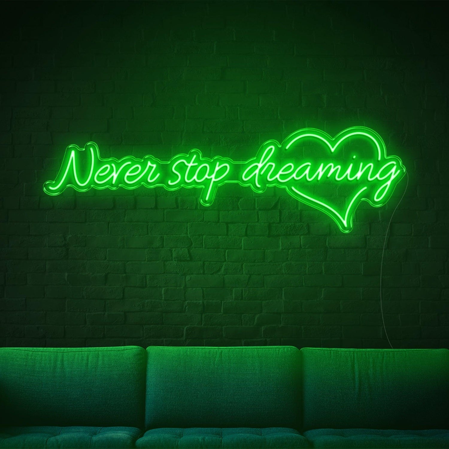 Green Glow Never Stop Dreaming Heart Led Neon Sign For Home Studio Decor | Shineneon