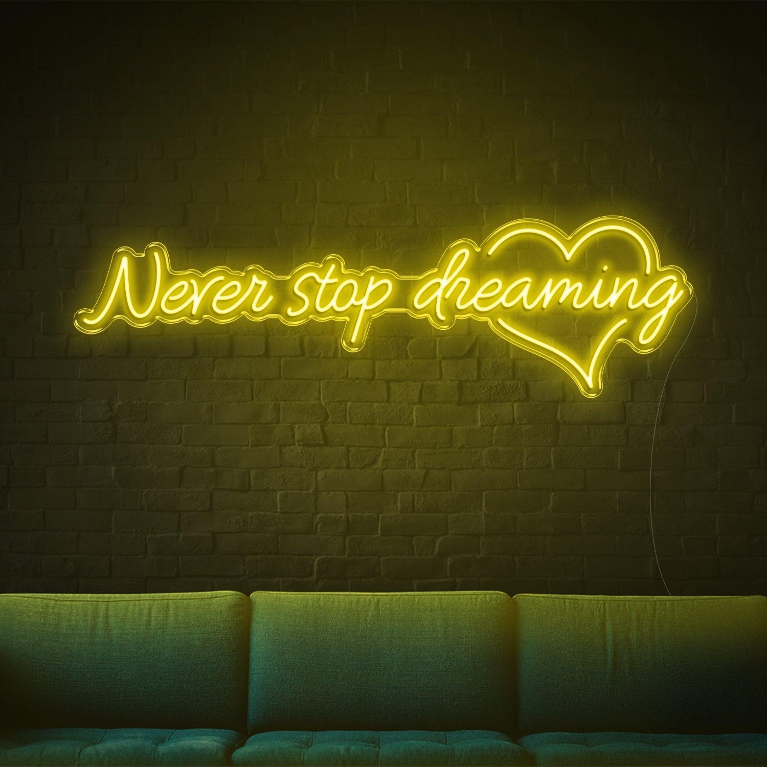 Green Glow Never Stop Dreaming Heart Led Neon Sign For Home Studio Decor | Shineneon