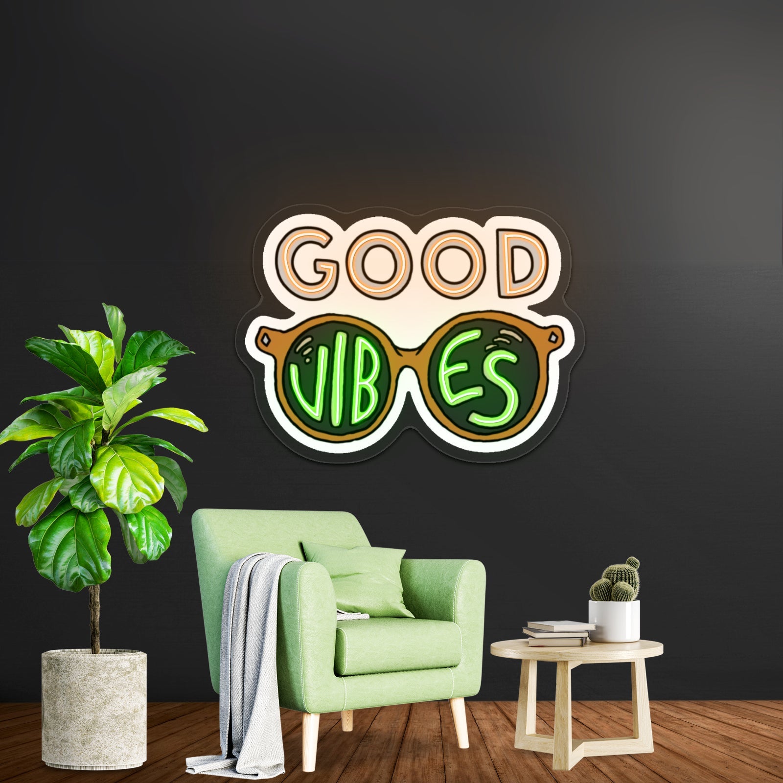 Green Haired Kawaii Comic Girl Artwork Large Neon Signs - Shineneon
