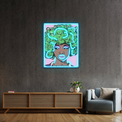 Green Haired Kawaii Comic Girl Artwork Large Neon Signs - Shineneon