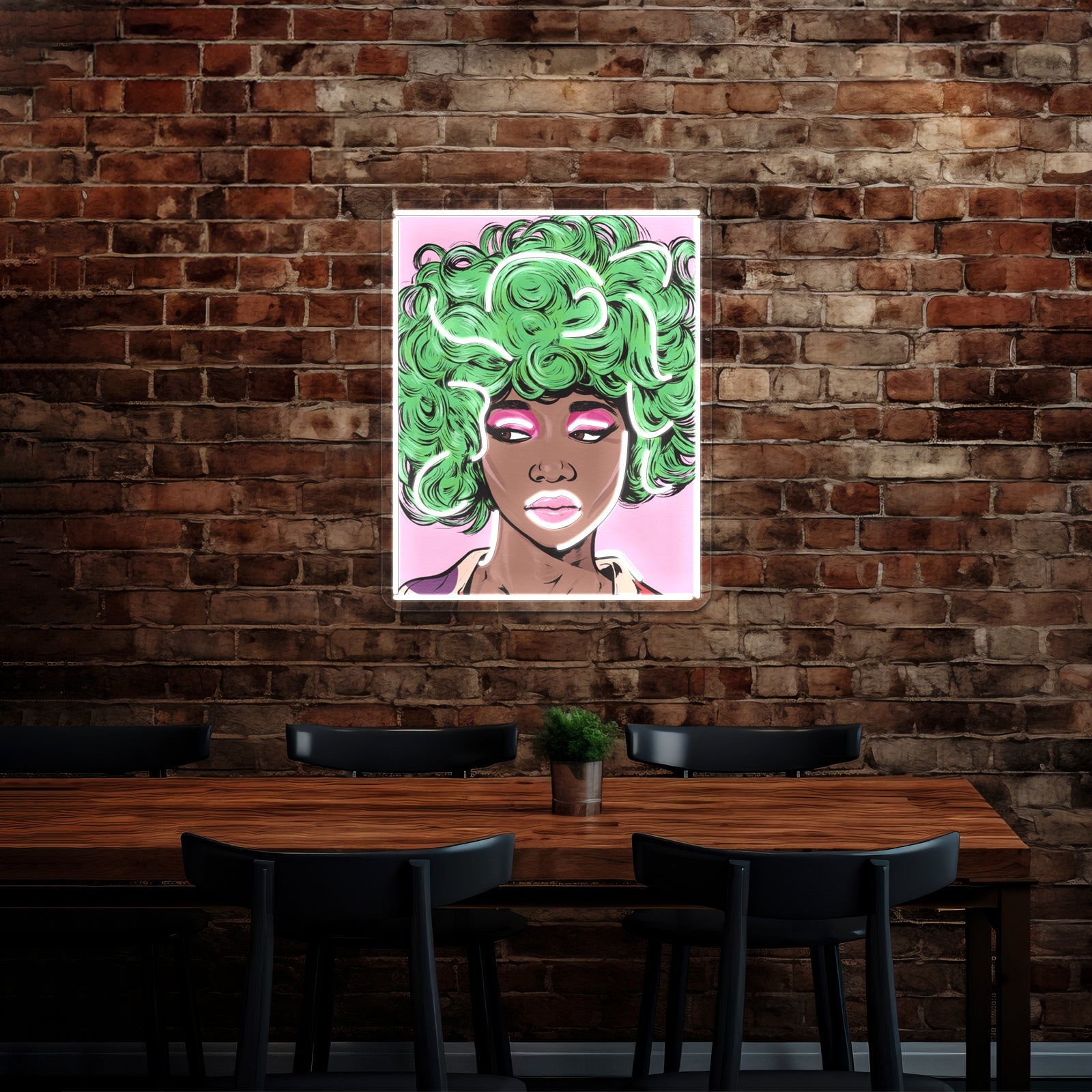 Green Haired Kawaii Comic Girl Artwork Large Neon Signs - Shineneon