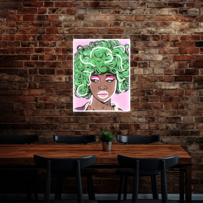 Green Haired Kawaii Comic Girl Artwork Large Neon Signs - Shineneon