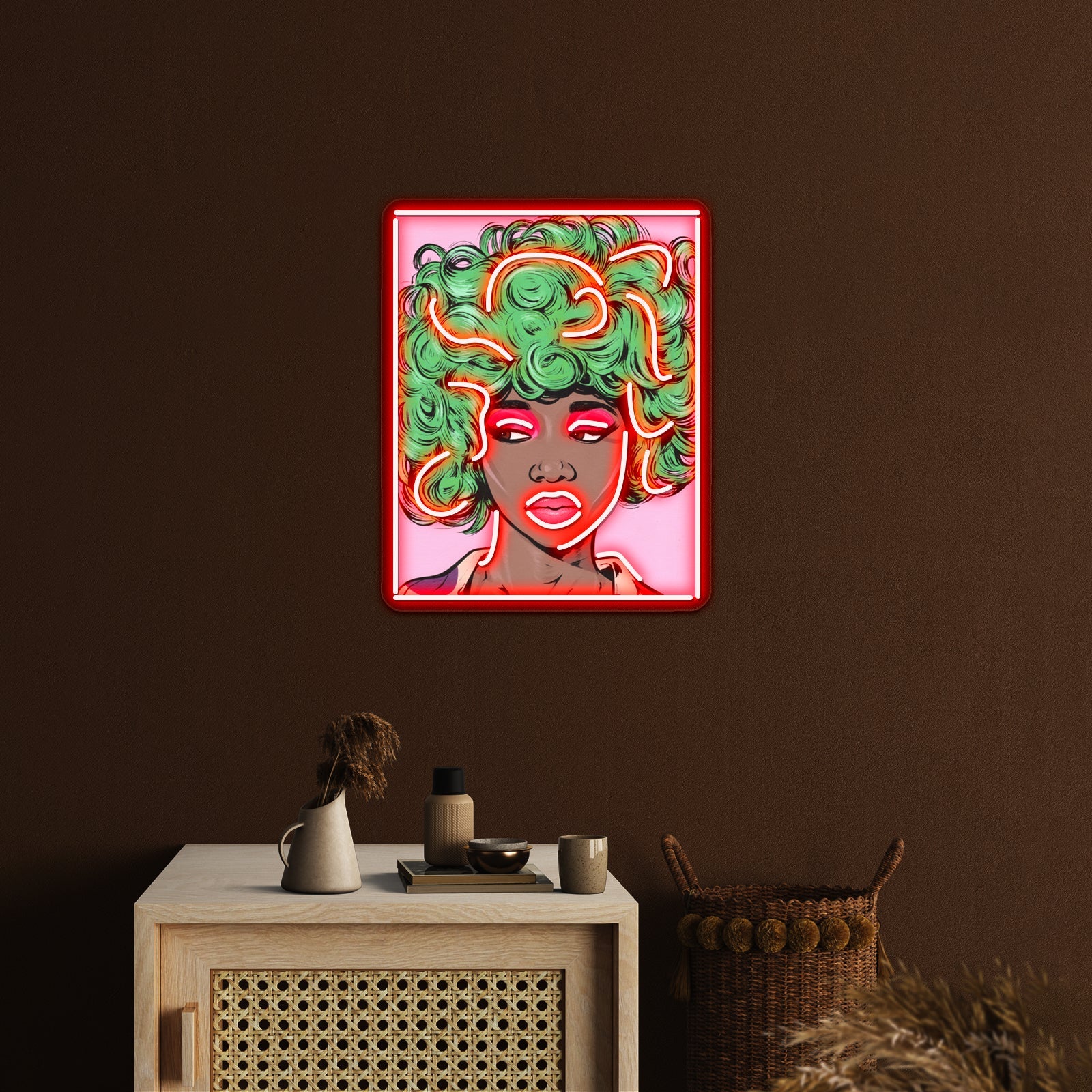 Green Haired Kawaii Comic Girl Artwork Large Neon Signs - Shineneon