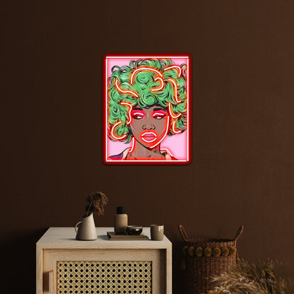 Green Haired Kawaii Comic Girl Artwork Large Neon Signs - Shineneon