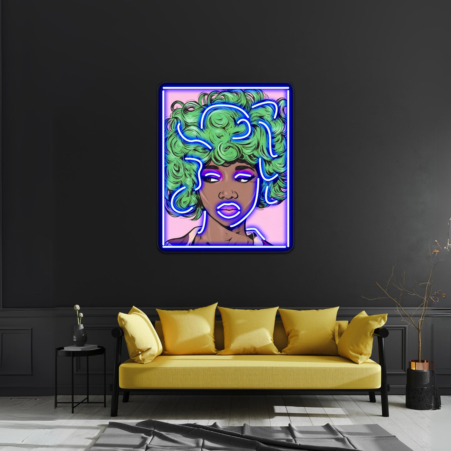 Green Haired Kawaii Comic Girl Artwork Large Neon Signs