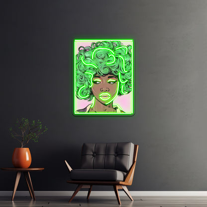 Green Haired Kawaii Comic Girl Artwork Large Neon Signs