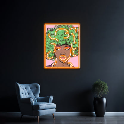 Green Haired Kawaii Comic Girl Artwork Large Neon Signs