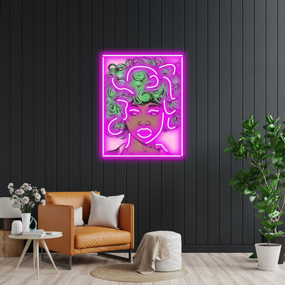 Green Haired Kawaii Comic Girl Artwork Large Neon Signs