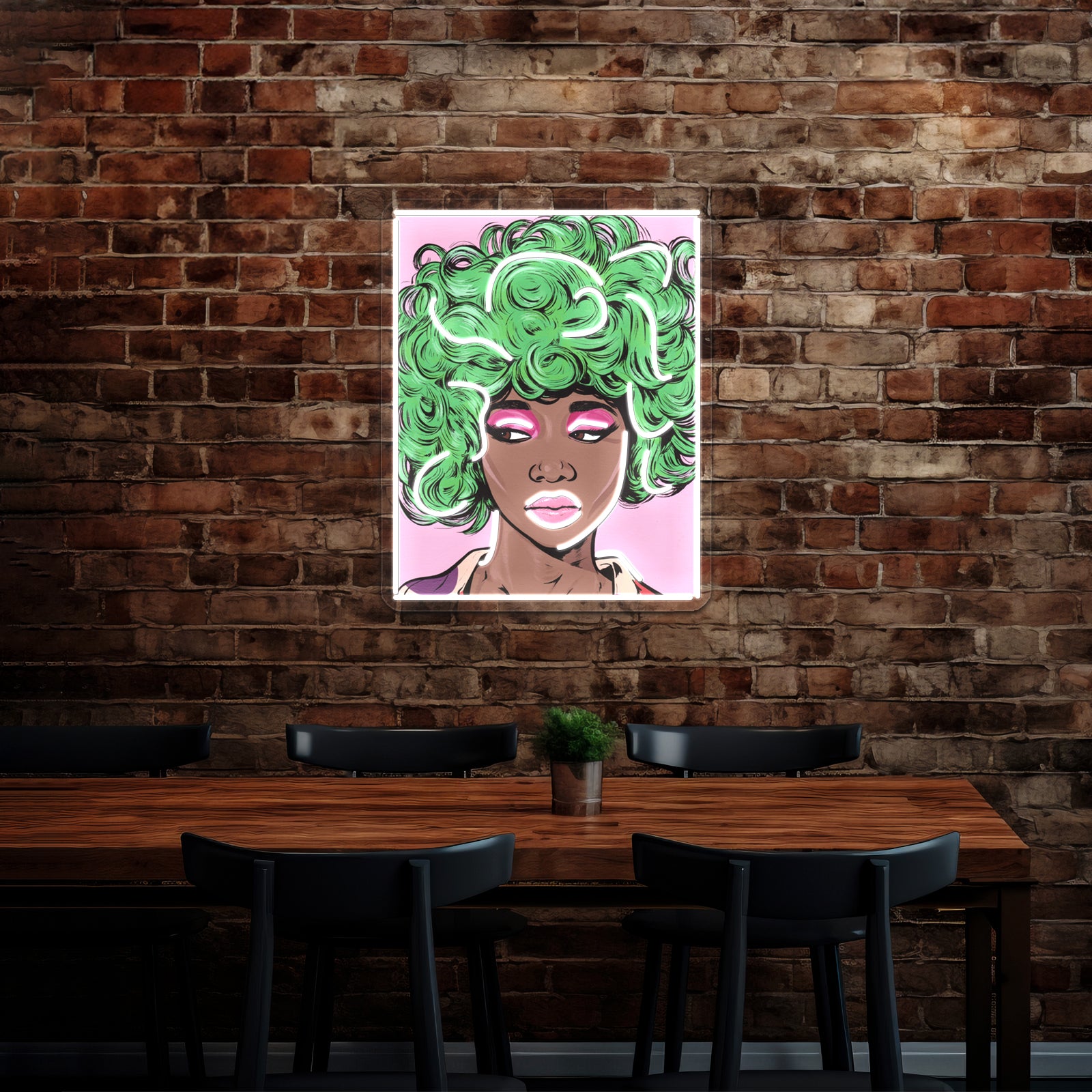 Green Haired Kawaii Comic Girl Artwork Large Neon Signs