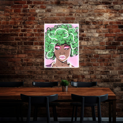 Green Haired Kawaii Comic Girl Artwork Large Neon Signs