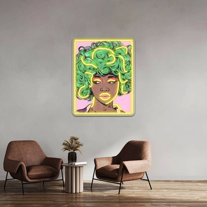 Green Haired Kawaii Comic Girl Artwork Large Neon Signs