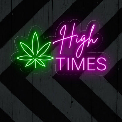 Green Leaf And White Text High Times Led Neon Sign For Modern Commercial Spaces | Shineneon