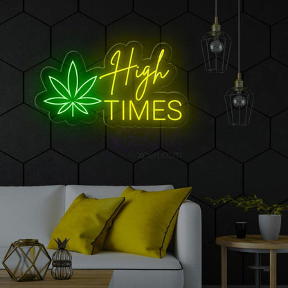 Green Leaf And White Text High Times Led Neon Sign For Modern Commercial Spaces | Shineneon