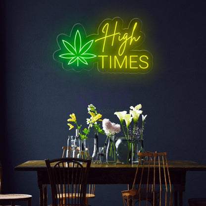 Green Leaf And White Text High Times Led Neon Sign For Modern Commercial Spaces | Shineneon