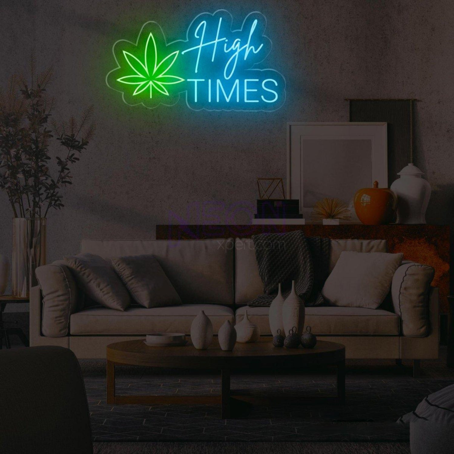 Green Leaf And White Text High Times Led Neon Sign For Modern Commercial Spaces | Shineneon