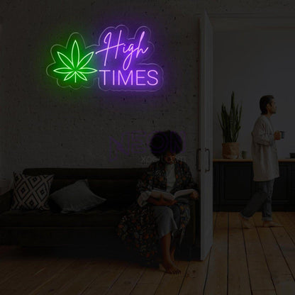 Green Leaf And White Text High Times Led Neon Sign For Modern Commercial Spaces | Shineneon