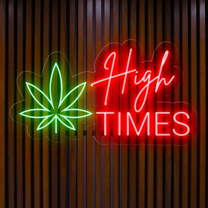 Green Leaf And White Text High Times Led Neon Sign For Modern Commercial Spaces | Shineneon