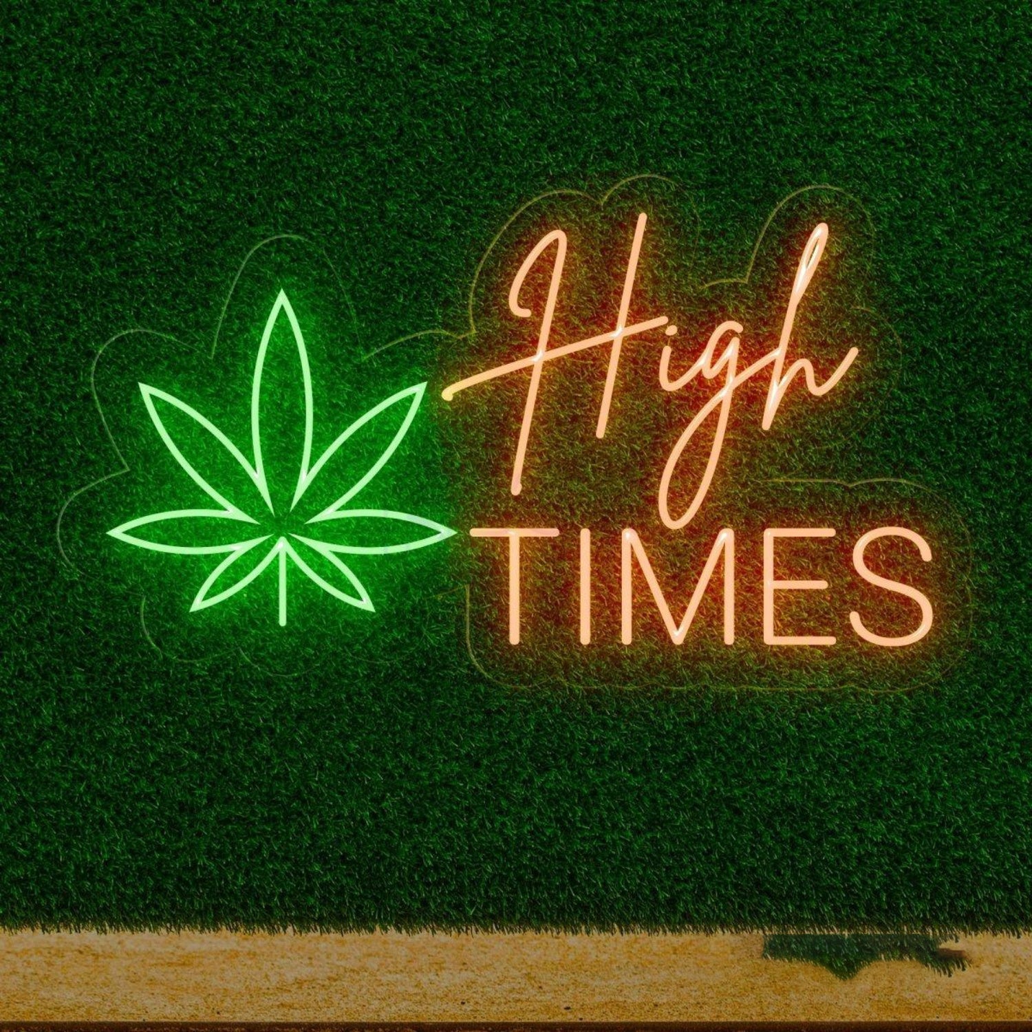 Green Leaf And White Text High Times Led Neon Sign For Modern Commercial Spaces | Shineneon