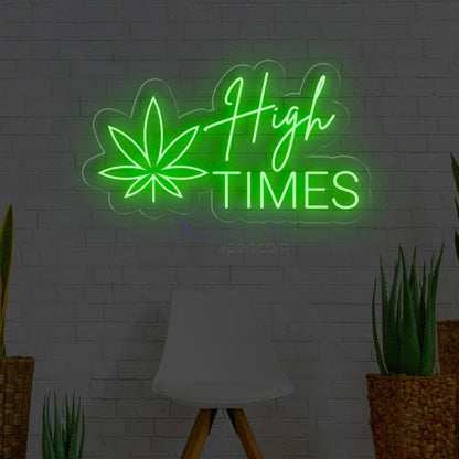 Green Leaf And White Text High Times Led Neon Sign For Modern Commercial Spaces | Shineneon