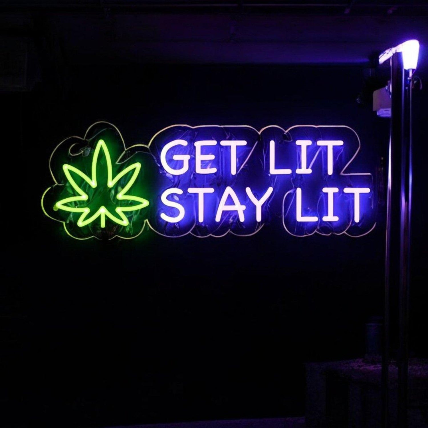 Green Leaf Pink Get Lit Stay Lit Led Neon Sign For Holiday Shop Decor | Shineneon