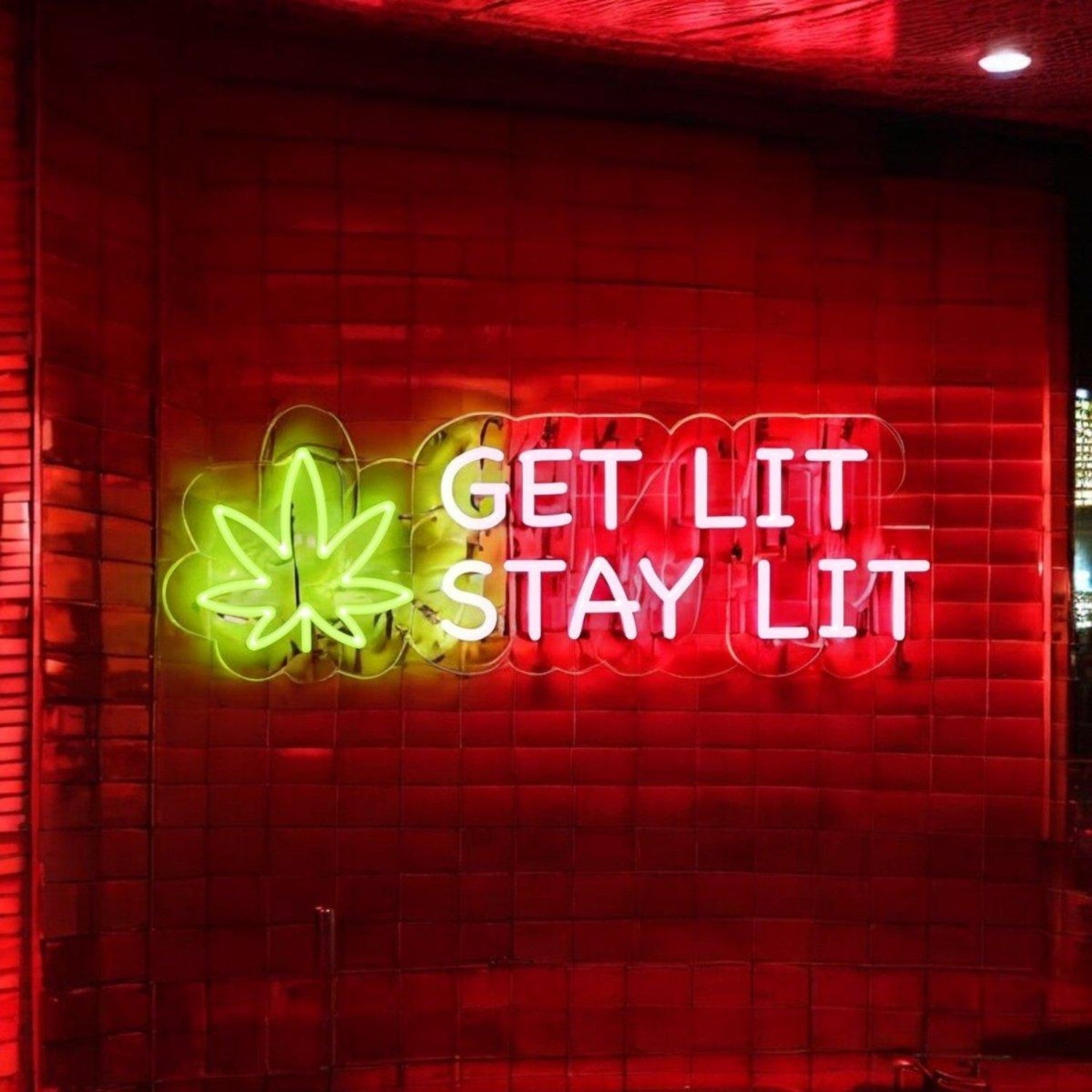 Green Leaf Pink Get Lit Stay Lit Led Neon Sign For Holiday Shop Decor | Shineneon
