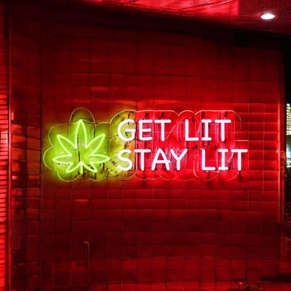 Green Leaf Pink Get Lit Stay Lit Led Neon Sign For Holiday Shop Decor | Shineneon