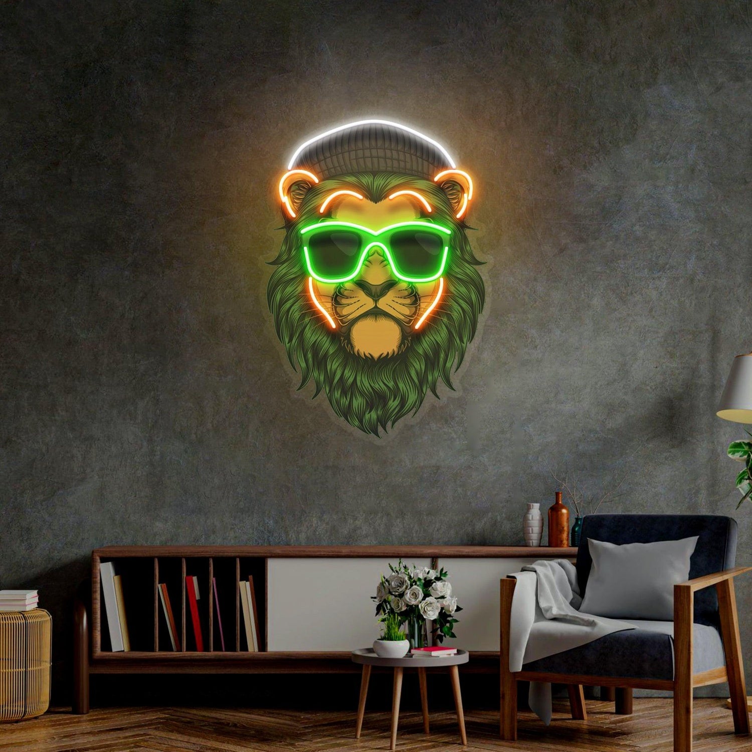 Green Lion With Orange Accents Uv Printed Led Neon Sign For Indoor Wall Decor | Shineneon