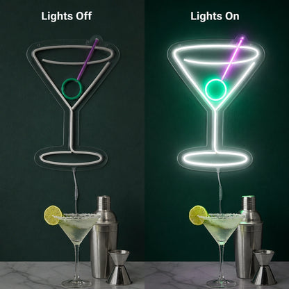 Green Martini Glass Neon Sign LED Neon Sign day and night comparison