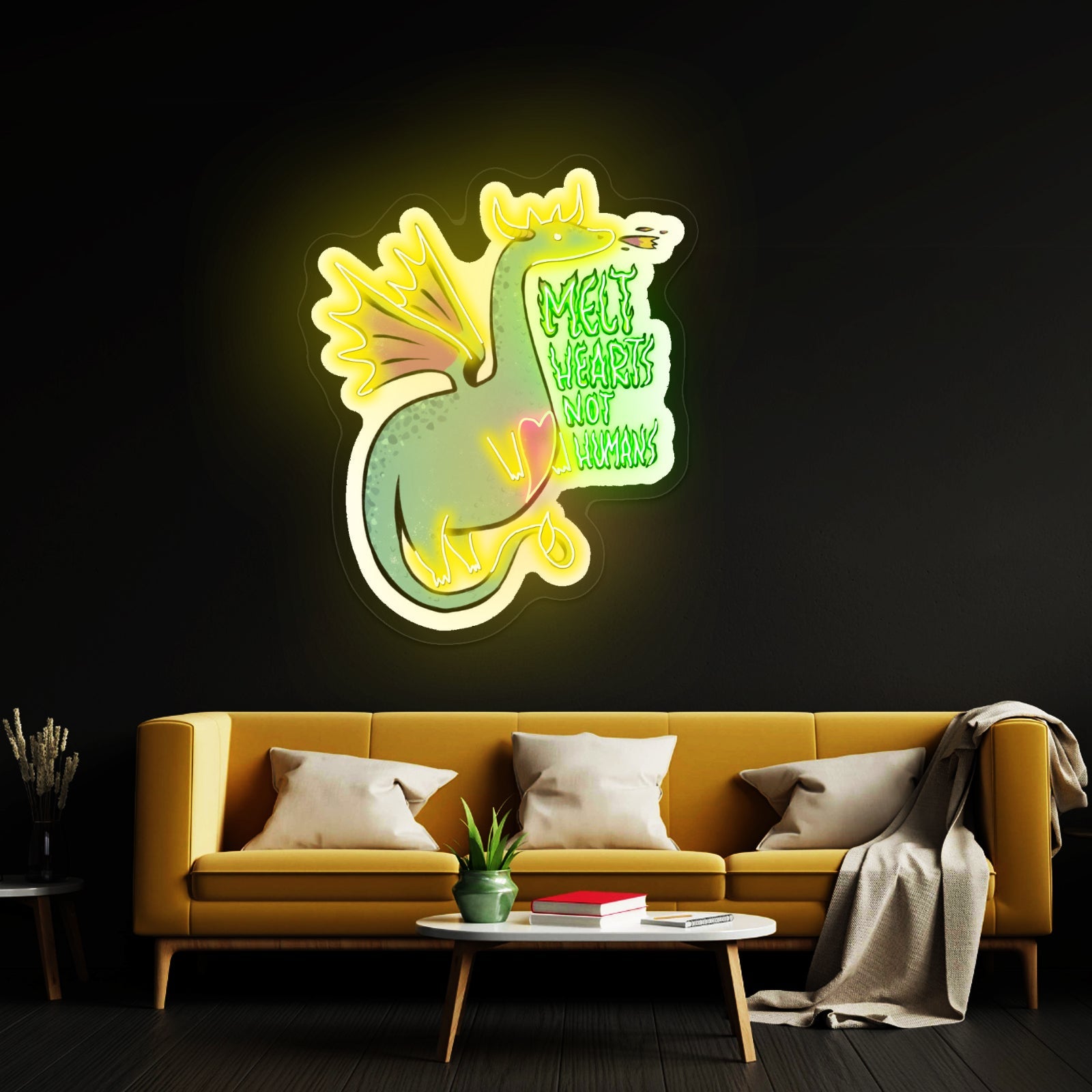 Green Melt Hearts Not Humans Dragon Fairytale Led Signs For Bedroom - Shineneon
