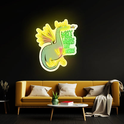 Green Melt Hearts Not Humans Dragon Fairytale Led Signs For Bedroom - Shineneon