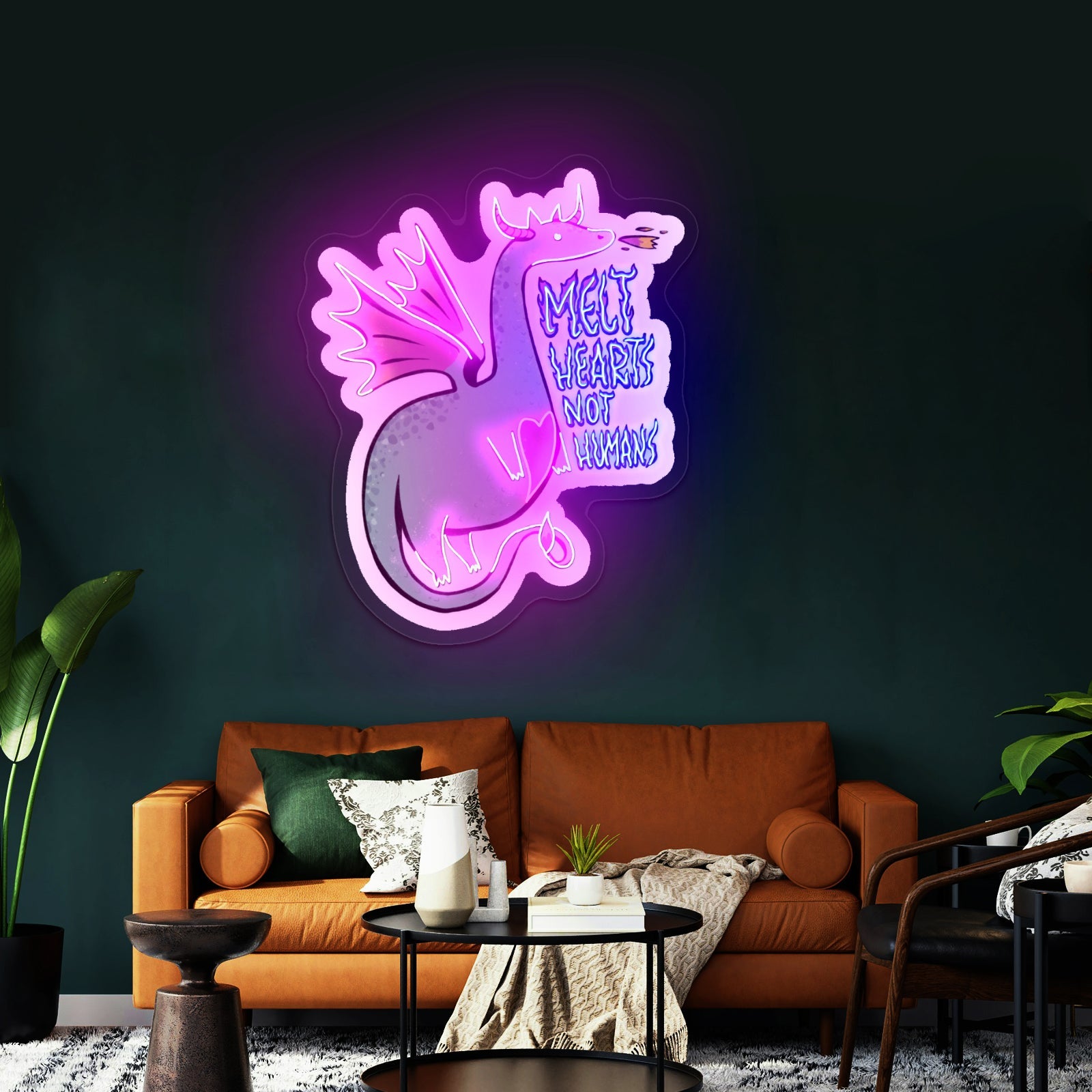 Green Melt Hearts Not Humans Dragon Fairytale Led Signs For Bedroom - Shineneon