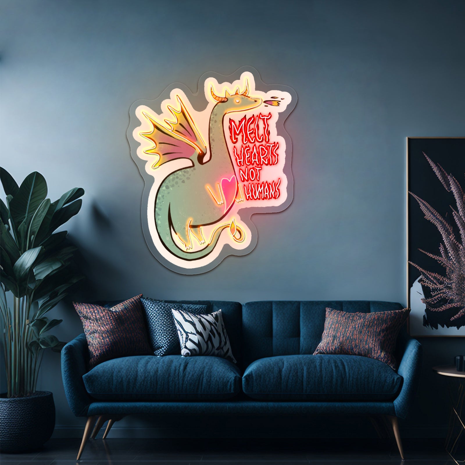Green Melt Hearts Not Humans Dragon Fairytale Led Signs For Bedroom