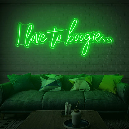Green Script I Love To Boogie Led Neon Sign For Home Decor | Shineneon