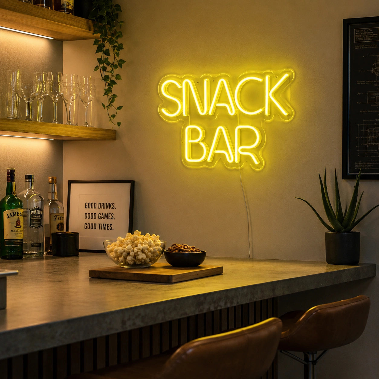 Green Snack Bar Neon Sign LED Neon Sign real lifestyle scene