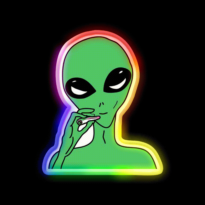 Green Stoner Alien Hemp Inspired Green Leaf Led Neon Sign Rgb Color