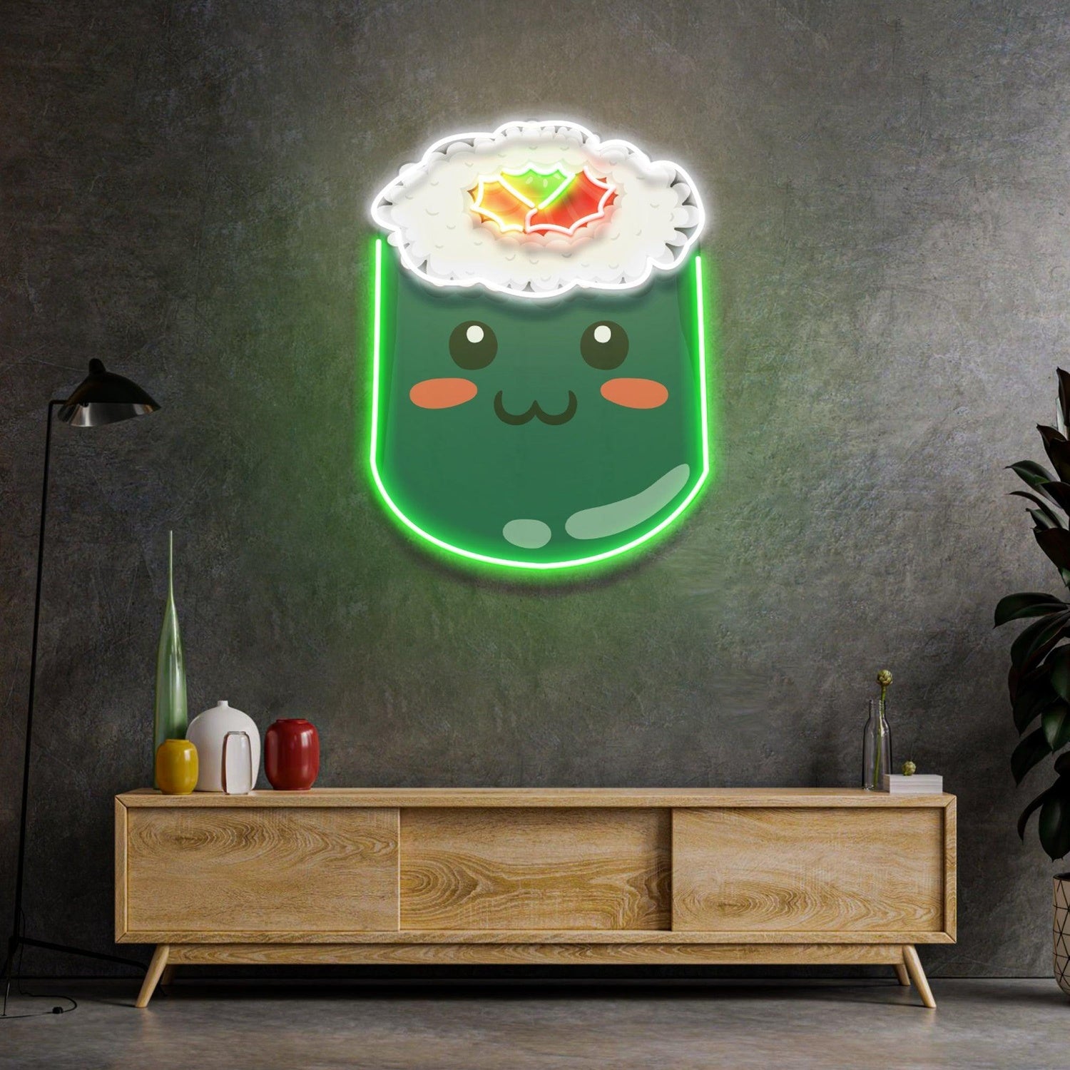 Green Sushi Cartoon Multicolor Uv Printed Led Neon Sign For Home Restaurant Decor | Shineneon