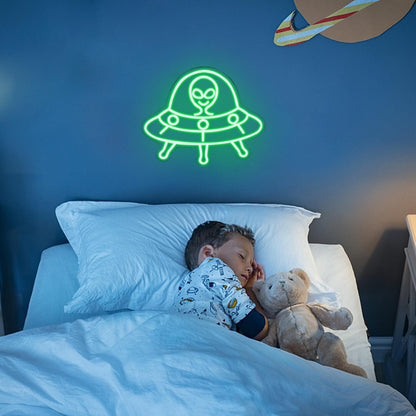 Green Ufo Led Neon Sign Alien Theme Kids Room - Shineneon