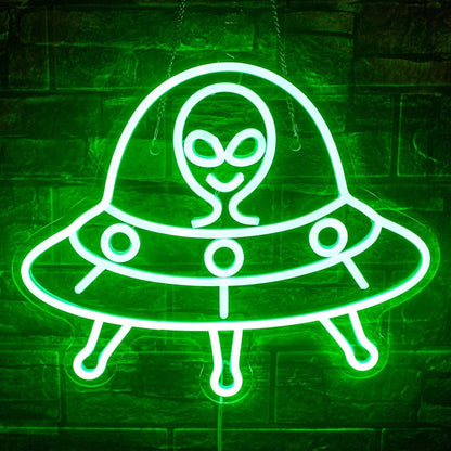 Green Ufo Led Neon Sign Alien Theme Kids Room | Shineneon