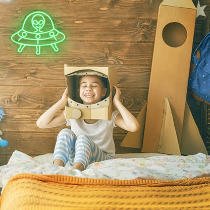 Green Ufo Led Neon Sign Alien Theme Kids Room | Shineneon