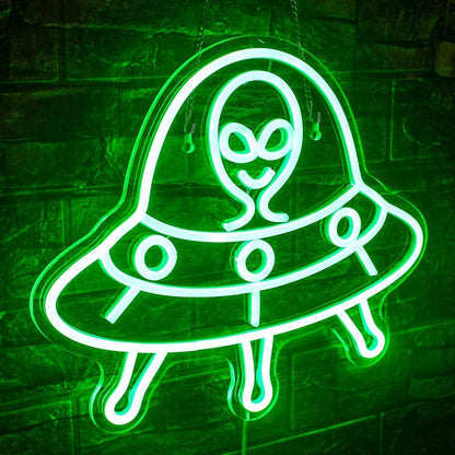 Green Ufo Led Neon Sign Alien Theme Kids Room | Shineneon