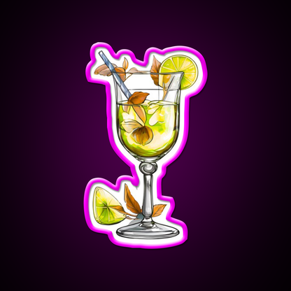 Green Vine Cocktail Glass Cocktail Bar Decor Led Neon Sign Rgb Color - Neon sign mounted on wall in room