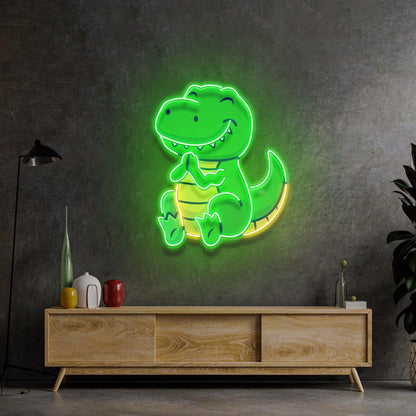 Green-Yellow Cartoon Dinosaur Clapping Uv Printed Led Neon Sign For Kids Room Decor | Shineneon